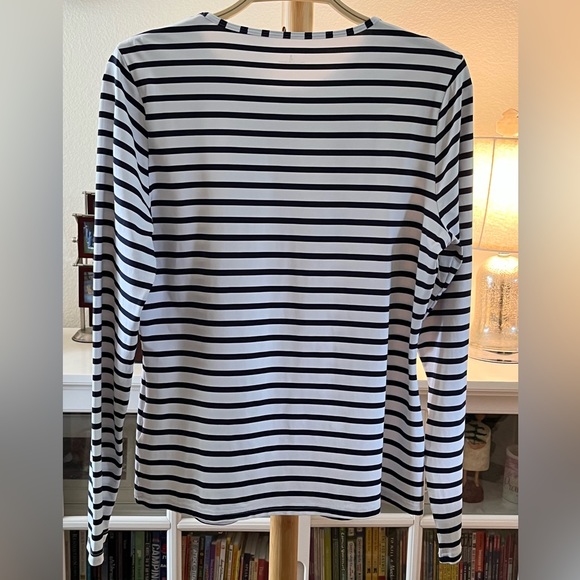 Lands End Rash guard Swim Top. Size: S Color: Navy Striped - Picture 2 of 4